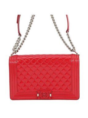 Chanel Chain Shoulder Bag Large Quilted CC Logo Patent